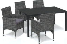 vidaXL 5 részes szürke polyrattan kerti étkezőgarnitúra párnákkal