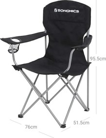 2db Kemping szék, fekete, pohártartóval, 150 kg-ig terhelhető