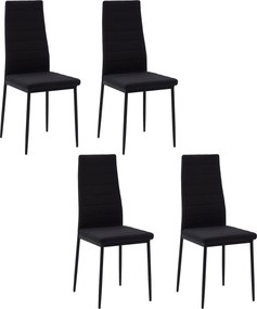 HOMCOM 4 db Kárpitozott Étkezőszék Vászon Anyagból, Magas Hátú és Fém Lábas, 120 kg Teherbírású, 41x50x97 cm, Fekete | Aosom