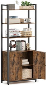 Könyvespolc, 6 szintes, állópolc ajtókkal, 24 × 60 × 159,5 cm, vintage barna–tintafekete