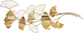 HOMCOM 3D Fém Fali Dekoráció, Arany Fali Művészet Ginkgo Levéllel 138x70cm | Aosom
