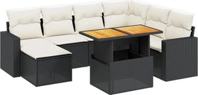 vidaXL 8 részes fekete polyrattan kerti ülőgarnitúra párnákkal