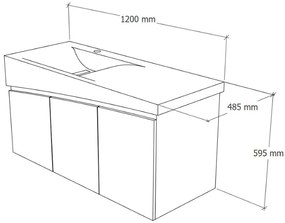 TMP SMYRNA 120 - FEKETE - fali fürdőszobabútor - Akrivit öntött műmárvány mosdóval - 120 x 48,5 cm