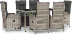 vidaXL 7 részes szürke polyrattan kerti étkezőgarnitúra párnával