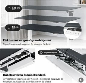Elektromos, állítható magasságú, ergonomikus, fehér-antracit íróasztal,1600x800 mm: ARIA