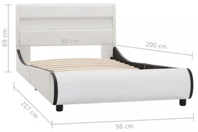 fehér LED-es műbőr ágykeret 90 x 200 cm