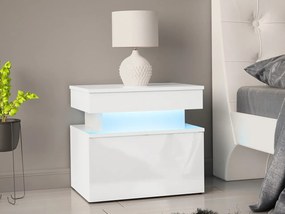 Éjjeliszekrény Lesteralo 1S (fehér + fényes fehér) (kék LED világítással). 1104512