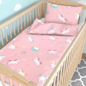 Goldea gyermek pamut ágyneműhuzat kiságyba - vidám egyszarvúak 100 x 135 és 40 x 60 cm