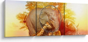 Afrikai állatok képe (órával) (90x30 cm)