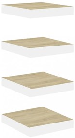 4 db tölgyszínű és fehér MDF lebegő fali polc 23x23,5x3,8 cm