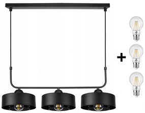Glimex LAVOR MED rácsos állítható függőlámpa fekete 3x E27 + ajándék LED izzók
