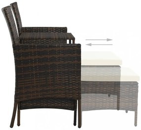 barna 2-személyes polyrattan kerti fotel asztallal/zsámolyokkal
