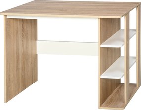HOMCOM 2 az 1-ben Íróasztal 3-Szintes Polccal Nagy Felületű Tárolóhely irodai asztal hálószobai tanuláshoz 100x55x74 cm Fa | Aosom
