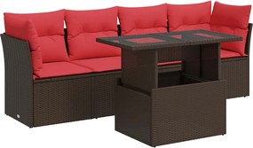 vidaXL 5 részes barna polyrattan akácfa kerti ülőgarnitúra párnával
