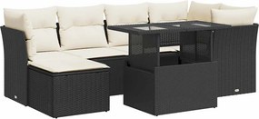 vidaXL 7 részes fekete polyrattan kerti ülőgarnitúra párnával