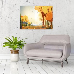 Kép - őszi táj, illusztrációk (üvegen) (70x50 cm)