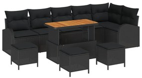 9 darabos kert kanapé szett párnákkal fekete poli-rattan, 2 fős kert kanapé párnákkal fekete poli-rattan, 3 darabos kert étkező szett párnákkal fekete poli-rattan