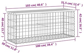 impregnált fenyőfa gabion kerti pad 103 x 31,5 x 42 cm