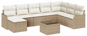 vidaXL Kerti Kanapé Szett párnával 9 pcs Bézs és fehér Poli rattan