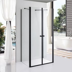 Stuxi Roma Black 90x110 falsíkra szerelhető 3 oldalú kétszárnyú nyílóajtós zuhanykabin 6 mm vízlepergető biztonsági üveggel, matt fekete elemekkel, 195 cm magas