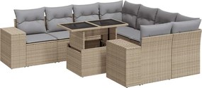 vidaXL 9 részes bézs polyrattan kerti ülőgarnitúra párnákkal