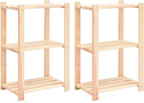 vidaXL 2 db 3-szintes tömör fenyőfa tárolópolc 150 kg 60 x 38 x 90 cm