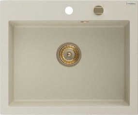 Mexen Elix gránit mosogató 1-medencés 600 x 500 mm, bézs, arany szifon - 6525601005-69-G
