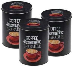 Coffee Bearable 3 darabos Kávétároló szett, 10.5x14 cm, alumínium, fekete