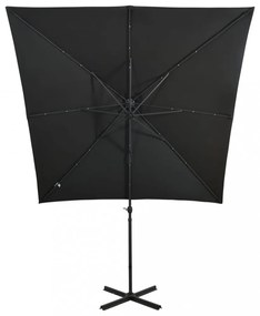 fekete konzolos napernyő rúddal és LED-fényekkel 250 cm