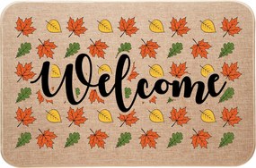 Lábtörlő lenvászon ajtó alá, őszi Welcome nyomtatás levelekkel