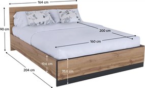 Ágy, 160x200, wotan tölgy/fekete, AMONI