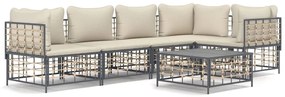 6 részes antracitszürke polyrattan kerti ülőgarnitúra párnákkal