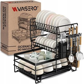 Álló Edényszárító Kétszintes Nagy Fekete Edénycsepegtető