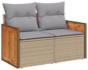 13 Részes Kerti Kanapé Készlet Párnákkal Bézs Poli Rattan Akáccal, 2-Fős Kerti Kanapé Párnákkal Bézs Poli Rattan, 3 Részes Kerti Étkező Készlet Párnákkal Bézs Poli Rattan Akáccal