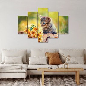 Macska képe ahogy a virágot nézi (150x105 cm)
