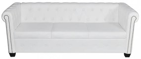 3 személyes fehér műbőr Chesterfield kanapé
