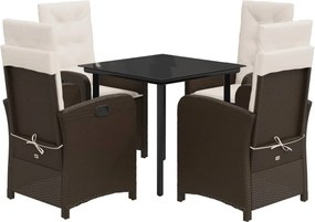 vidaXL 5 részes barna polyrattan kerti étkezőgarnitúra párnákkal