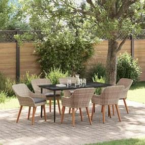 Étkezőgarnitúra 7 pcs Világosszürke Poli rattan
