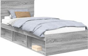 vidaXL Ágykeret fejtámlával Szürke Sonoma 90 x 190 cm Tömör fenyőfa