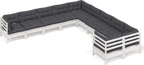 vidaXL 10 részes fehér fenyőfa kerti ülőgarnitúra párnákkal