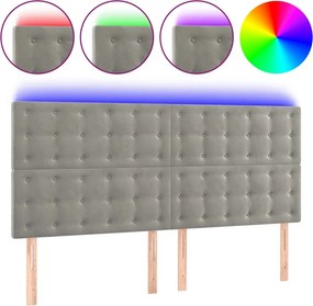 vidaXL világosszürke bársony LED-es fejtámla 180x5x118/128 cm