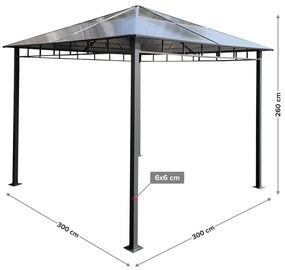 Dari kerti pavilon polikarbonát tetővel 3x3 m