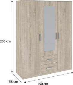 Verdana gardróbszekrény 150cm 3D2S Sonoma Oak
