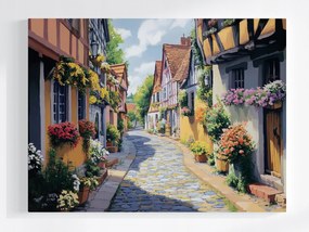 Vászonkép Canvas Város Sakkházak Macskaköves Utca Virágok 100x75