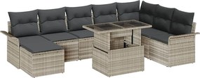 vidaXL Kerti Kanapé Szett párnával 9 pcs Világosszürke polirattan