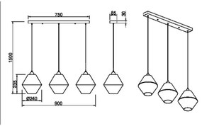 Reality - Csillár zsinóron TRENTO 3xE27/40W/230V