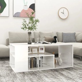 Fehér magasfényű szerelt fa dohányzóasztal 100 x 50 x 40 cm
