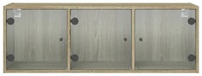 sonoma-tölgyszínű faliszekrény üvegajtókkal 102 x 37 x 35 cm