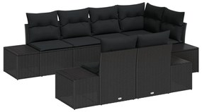 7 Darabos Kert Sofa Készlet Párnákkal Fekete Polirattan