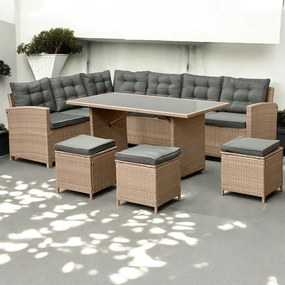 Kerti bútor szett technorattan Tarifa kerti szett 9 személyes Bézs